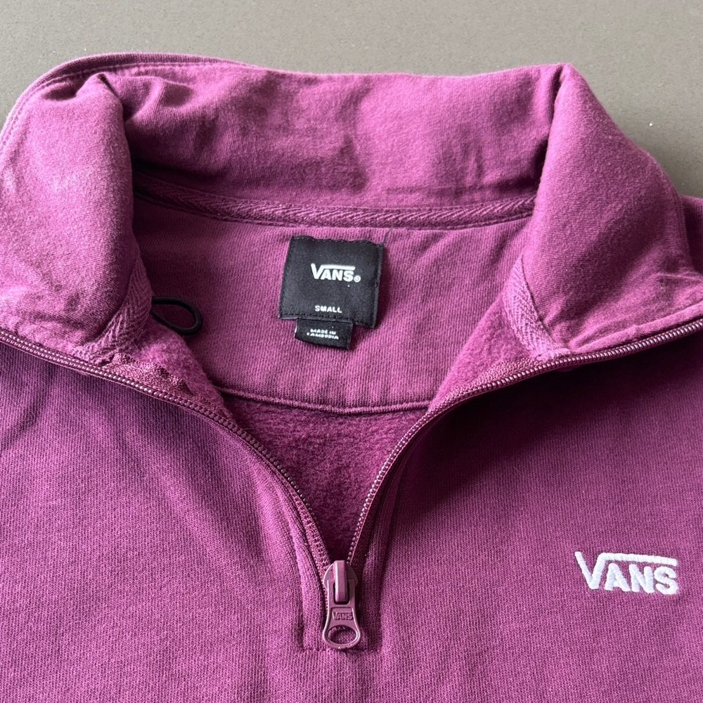 Vans Men's Burgundy Quarter Zip Pullover with Sleeve 'OFF THE WALL' SZ S - Picture 5 of 14